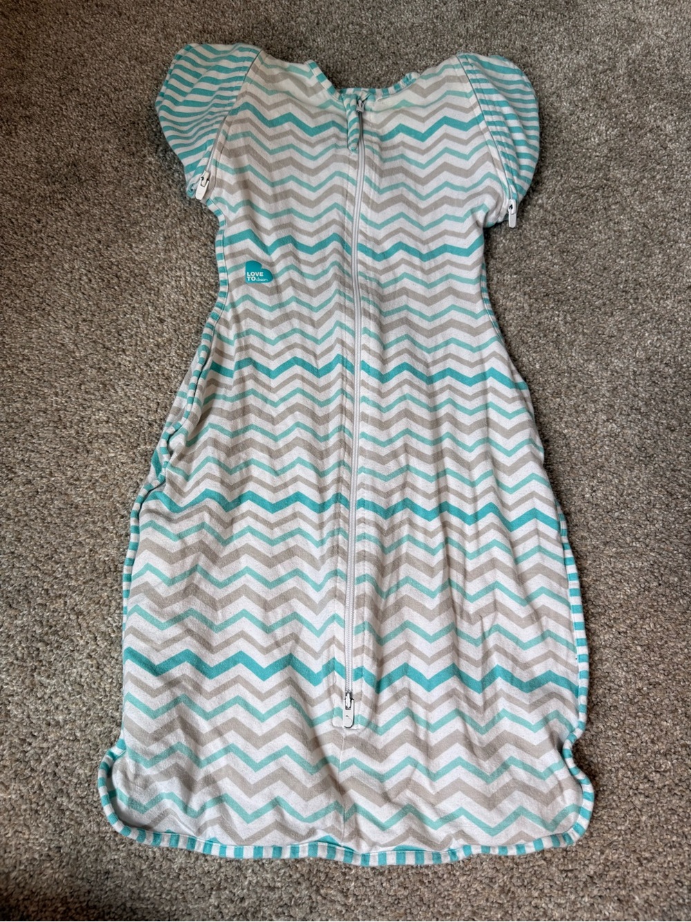 Chevron Zip Baby Sleep Sack in Teal & Gray Love 2 Dream size medium 0.6 tog